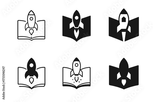 Diverse Logo Designs. Book launches. Set Logo of Book launches: press kit and media release folder. harmonious logo variations of the same emblematic concept,