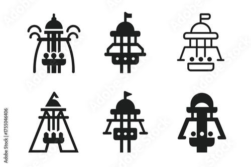 Theme Park Logos. Theme parks and amusement rides. Set Logo of Theme parks and amusement rides: drop tower. harmonious logo variations of the same emblematic