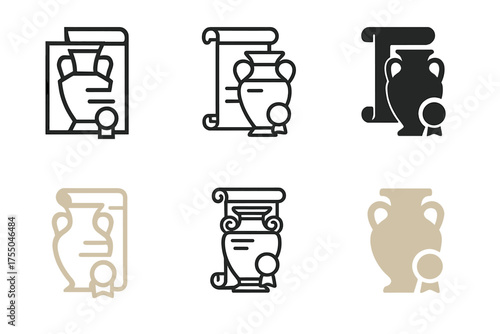 Art Auction Logos. Art and antiquities trading and international auctions. Set Logo of Art and antiquities trading and international auctions: provenance