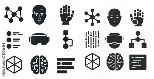 Technology and science outline icons set – line, silhouette, learning symbols