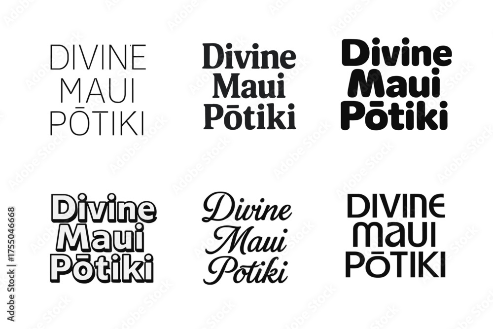 Obraz premium Maui Potiki Lettering Styles. Divine Maui Potiki. Set lettering. harmonious lettering variations of the same emblematic concept (Modern minimal monoline