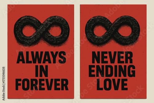 Eternal Love Banners. Eternal Love. Two vertical A6 banners with safe margins, centered composition, no elements touching edges, brutalist style, black and