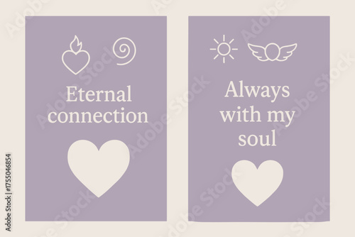 Eternal Soul Banners. Eternal connection. Two vertical A6 banners with safe margins, centered composition, no elements touching edges, minimal, lavender and