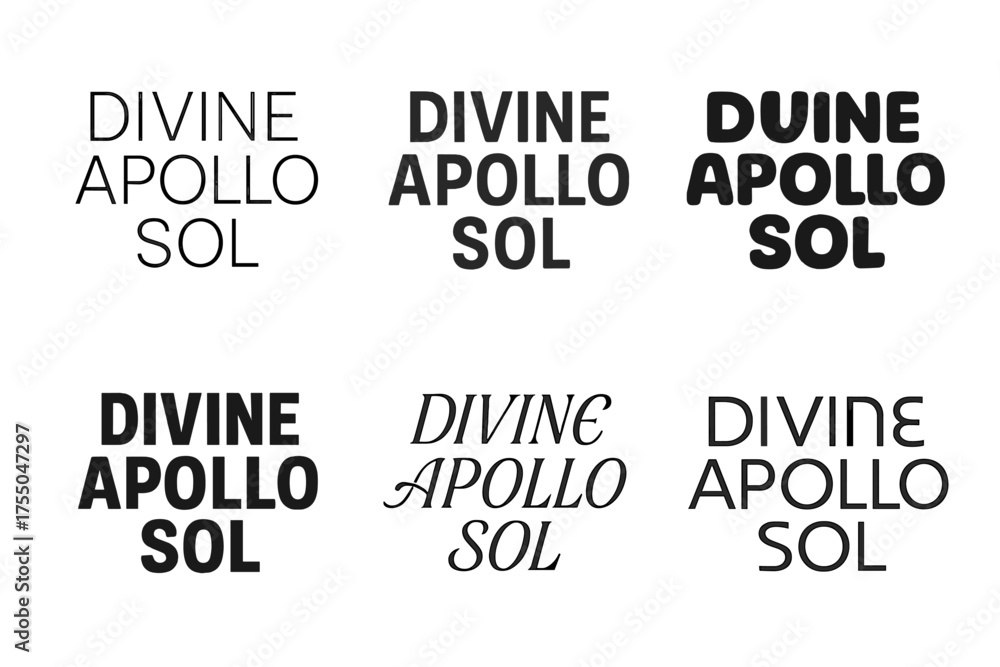 Obraz premium Apollo Lettering Variations. Divine Apollo Sol. Set lettering. harmonious lettering variations of the same emblematic concept (Modern minimal