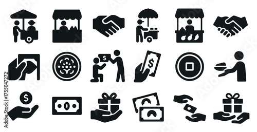 Business and finance solid icons set – flat, filled, trade and commerce symbols