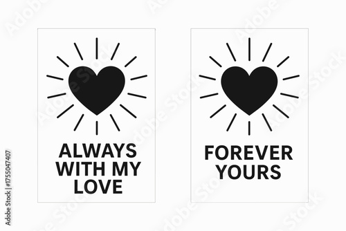 Romantic Banner Pair. Romance. Two vertical A6 banners with safe margins, centered composition, no elements touching edges, flat vector design, black and