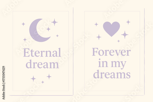Eternal Dream Banners. Eternal dream. Two vertical A6 banners with safe margins, centered composition, no elements touching edges, minimal, lavender and cream,
