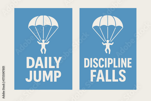 Parachute Dive Banners. Parachute diving. Two vertical A6 banners with safe margins, centered composition, no elements touching edges, adventurous minimal