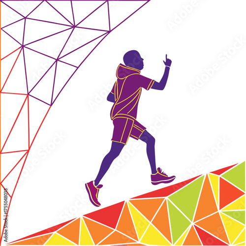 Vector art of man running up the hill