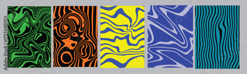 Abstract organic swirls backgrounds set green brown yellow blue teal vector seamless patterns