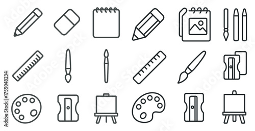 Art and design outline icons set – sketch, creativity, drawing tools collection