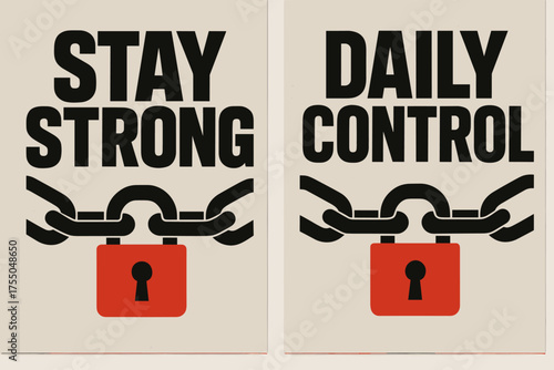 Brutalist Strength Banners. Resilience. Two vertical A6 banners with safe margins, centered composition, no elements touching edges, brutalist style, black and