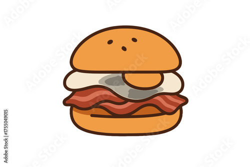 A simple vector icon of a tasty bacon and egg breakfast sandwich, a delicious morning meal concept for cafe menus or food applications