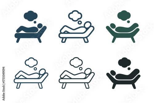 PTSD Therapy Logos. Therapy for PTSD. Set Logo of Therapy for PTSD: person lying on couch with thought bubble. harmonious logo variations of the same