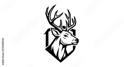 Vector art of deer head with antlers inside shield vector