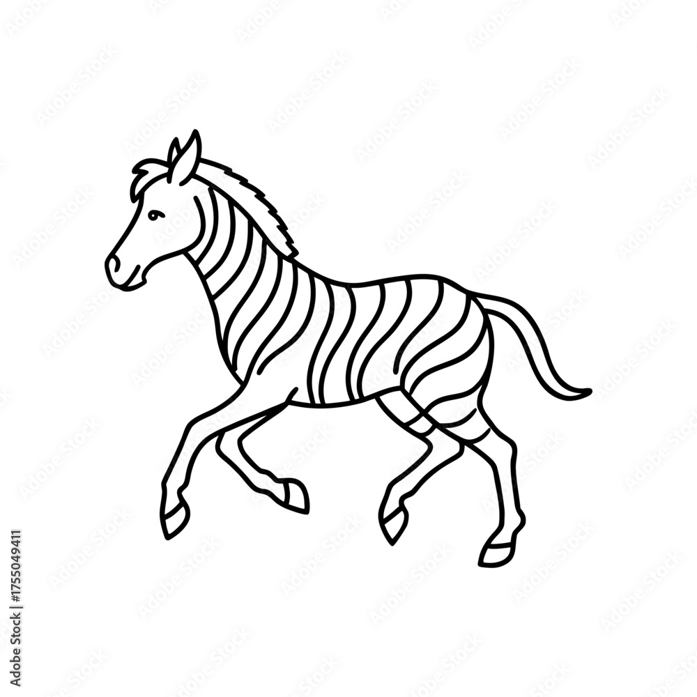 Fototapeta premium Running zebra in simple outline on transparent background