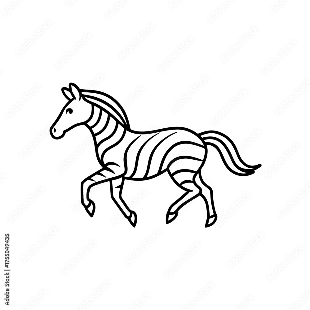 Fototapeta premium Zebra outline running drawing on transparent background