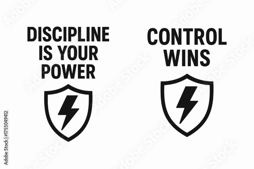 Discipline and Control Banners. Motivation. Two vertical A6 banners with safe margins, centered composition, no elements touching edges, flat vector design,