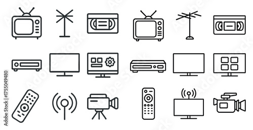 Retro electronics outline icons set – vintage, gadgets, technology symbols