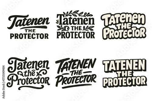 Tatenen Lettering Variations. Tatenen the Protector. Set lettering. harmonious lettering variations of the same emblematic concept (Bold hand-lettering with
