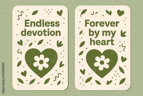 Endless Devotion Banners. Endless devotion. Two vertical A6 banners with safe margins, centered composition, no elements touching edges, memphis, olive green