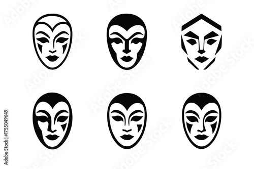 Theatrical Makeup Logos. Makeup for Stage Performance. Set Logo of Makeup for Stage Performance: theatrical face with dramatic makeup. harmonious