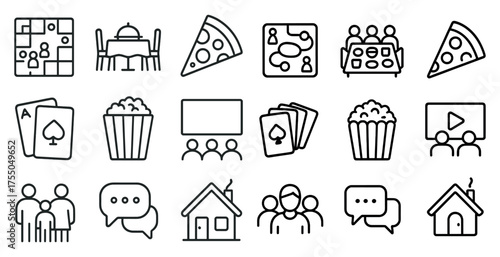 Family entertainment line icons set – outline, leisure, fun activities