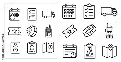 Event and planning outline icons set – linear, schedule, and organization tools