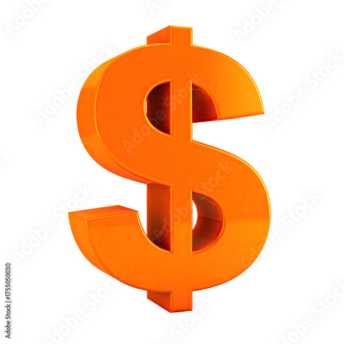 A rendered, vibrant orange dollar sign stands out against a stark black background
