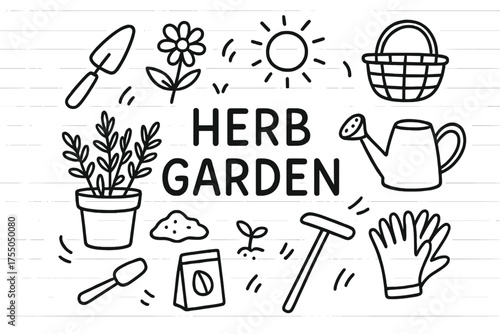 Herb Garden Doodle. Blossoms of love. Two vertical A6 banners with safe margins, centered composition, no elements touching edges, kawaii, pastel yellow and