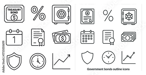 Finance and economy outline icons set – linear, banking, investment symbols