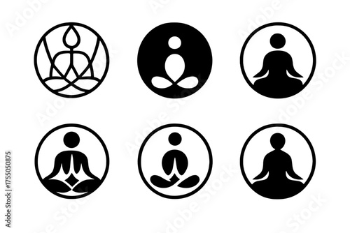 Yoga Logo Variations. Yoga for Mental Wellness. Set Logo of Yoga for Mental Wellness: abstract meditation circle. harmonious logo variations of the same