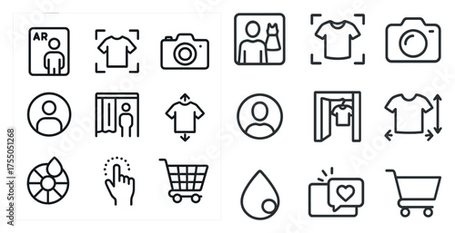 Clothing and shopping icons set – line, outline, fashion and retail symbols