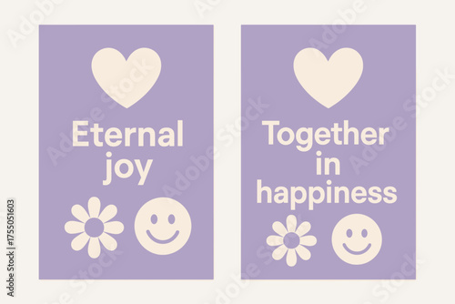 Eternal Joy Banners. Eternal joy. Two vertical A6 banners with safe margins, centered composition, no elements touching edges, minimal, lavender and cream,