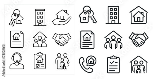 Real estate line icons set – outline, property, home and rental symbols
