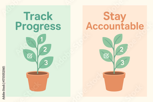 Pastel Growth Banners. Growth. Two vertical A6 banners with safe margins, centered composition, no elements touching edges, pastel style, mint and peach, plant