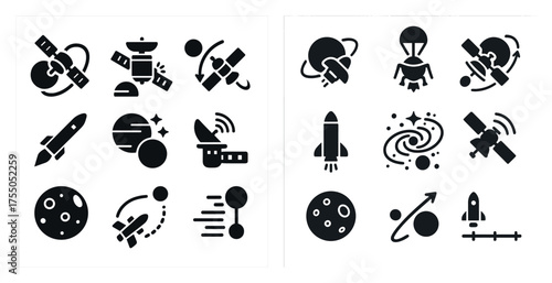 Space exploration silhouette icons set – cosmic, celestial, astronaut symbols