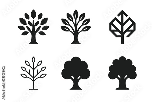 50K Tree Logos. 50K. Set Logo of 50K: Tree. harmonious logo variations of the same emblematic concept, each with different artistic interpretation (Symmetrical