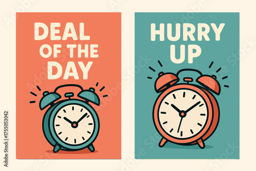 Deal of the Day. DEAL OF THE DAY. Two vertical A6 banners with safe margins, centered composition, no elements touching edges, cartoon design, coral and teal
