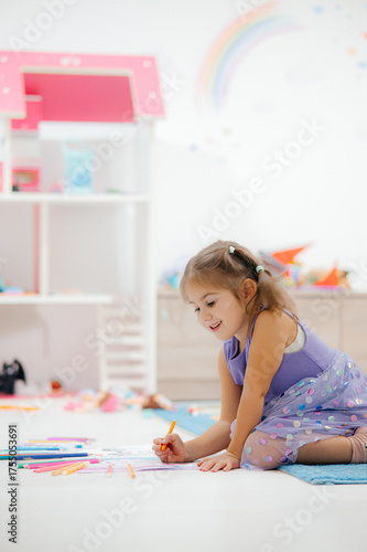 A Creative Child Engaged in a Fun and Colorful Coloring Activity in the Playroom Environment