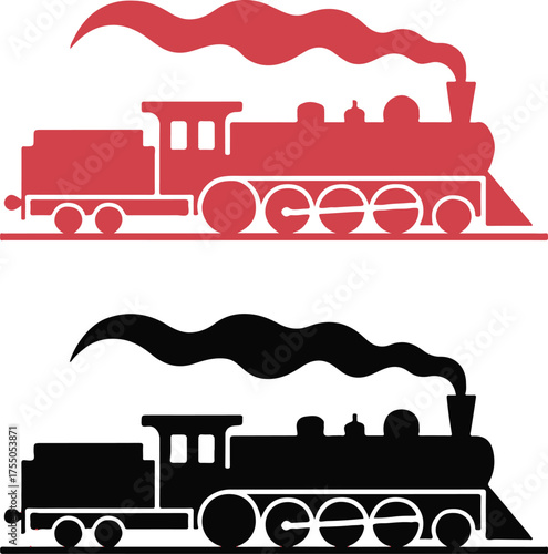 steam locomotive illustration pair red and black side view vector ai eps jpeg png transport history