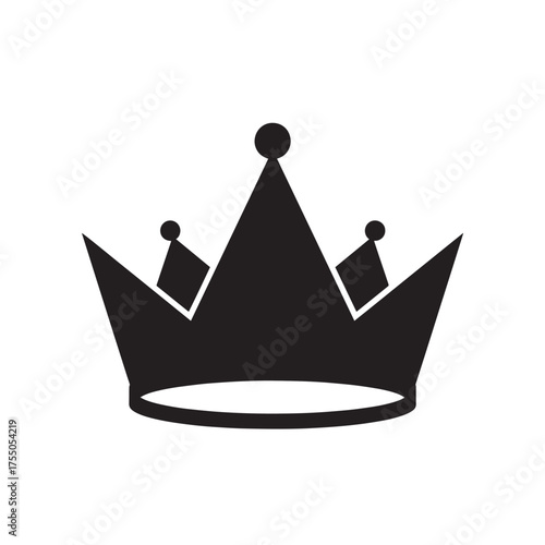 Vector art of a simple black and white crown icon, representing royalty