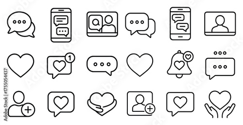 Social media line icons set – outline, chat, communication symbols for networking