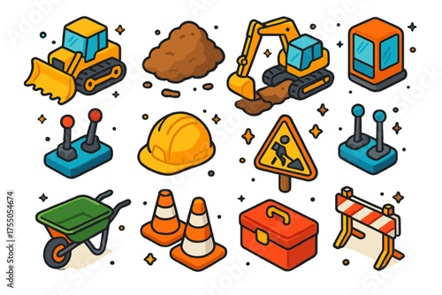 Colorful Excavation Icons. Fictional world. Set Logo of Fantasy realm: floating islands with bridges. harmonious logo variations of the same emblematic