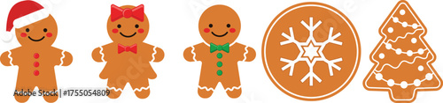 Gingerbread cookies vector assortment for christmas
