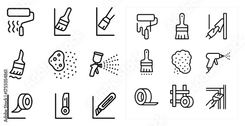Home renovation outline icons set – linear, diy, home improvement symbols