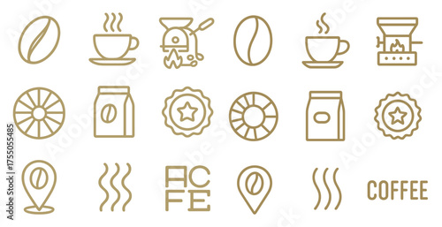 Coffee and cafe outline icons set – linear, espresso, beverage symbols