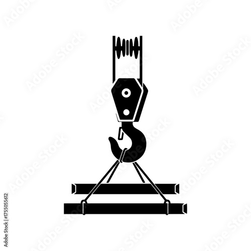 Vector art of crane hook lifting heavy metal bars