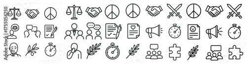 Law and communication line icons set – outline, linear, legal and social symbols