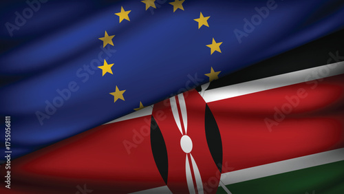 High Quality background with Two Flags of  European Union & Kenya